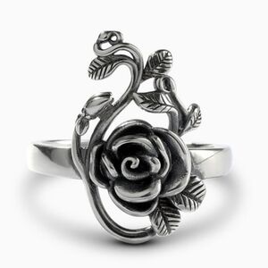 S925 Silver Rose Vine Ring Sz 7 - Floral Statement Stamped 925 • NWOT